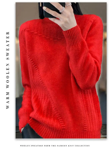 2024 herbst Neue Lose frauen Halb-rollkragen Verdickt Einfarbig Einfache Häkeln Beiläufige Gestrickte Pullover Pullover Top.
