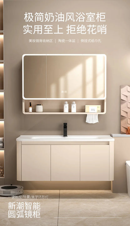 Space Badezimmerschrank aus Aluminium mit Wabenbogen und Seitenschrank, Waschbecken-Kombination, WC-Waschbecken, integrierte Keramik