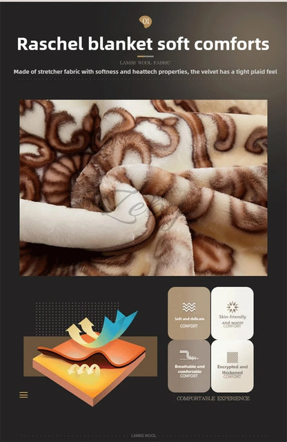 European Style Warm Raschel Blanket for Winter High End Soft Thicken Warmth Weighted Blanket Double Side Flocked Comforter Duvet.