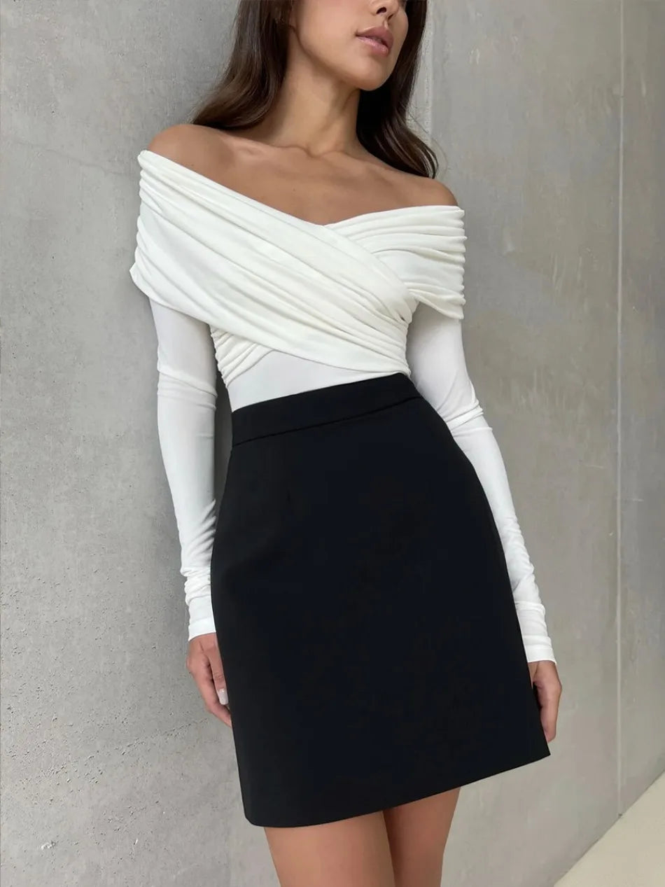 New Summer One Shoulder Jumpsuit Women‘s Bodysuit Long Sleeve Bodycon Tops Sexy Off Shoulder Skinny T-Shirts Playsuits for Women.