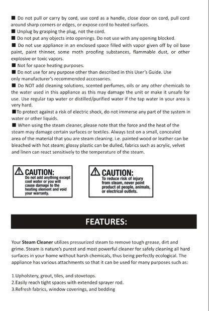 2500W High And Temperature Handheld Steam Cleaners Air Conditioner Kitchen Hood Car Steam Clean Machine Floor and More Cleaning.