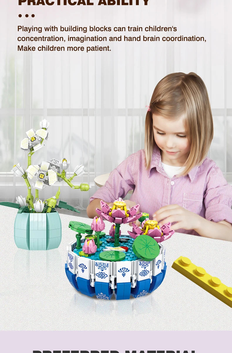 Small Bricks Flower Tree Building Block Kit DIY Home decoration Potted Plant Flower Botanical Construction Toy Girl Gift.