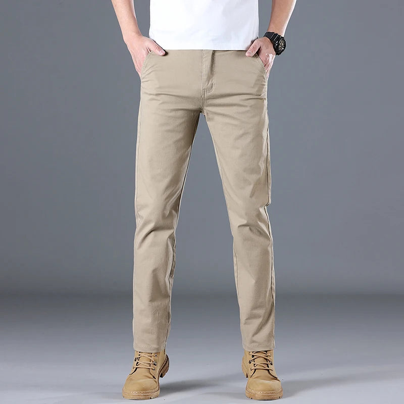 Men's High Quality Pure Cotton Classic Solid Color Casual Pants Business Stretch Slim Straight Brand Trousers Male Autumn New.