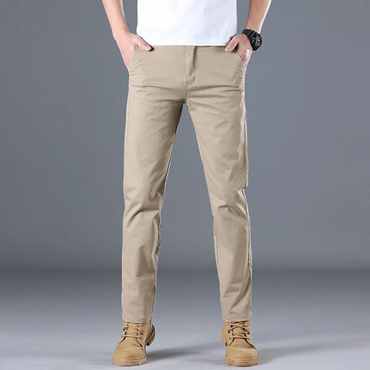 Men's High Quality Pure Cotton Classic Solid Color Casual Pants Business Stretch Slim Straight Brand Trousers Male Autumn New.