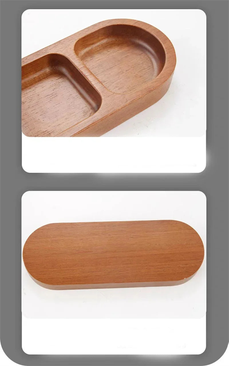 Solid Wood Rectangle Tray 2/3 Grid Condiment Plate Breakfast Sushi Bread Dessert Sauce Plate Kitchen Dinner Seasoning Dish.