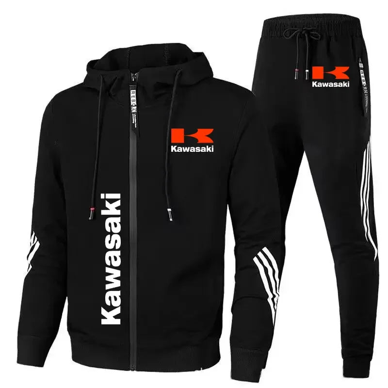 Kawasaki Motorcycle Racing Team Men Hoodie Pant Sets Spring Autumn Casual Male Zipper Sweatshirt Pants Suit 2024 Sport Coat Set.