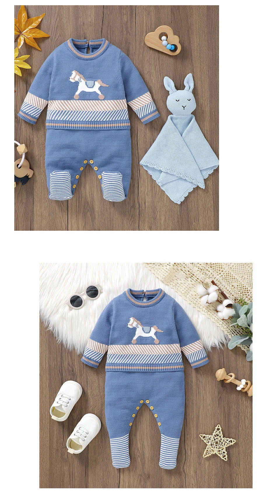 Baby Strampler Blau Langarm Stricken Neugeborenen Jungen Overalls Playsuits Herbst Winter Infant Unisex Outfits Ein Stück Kinder Kostüme.