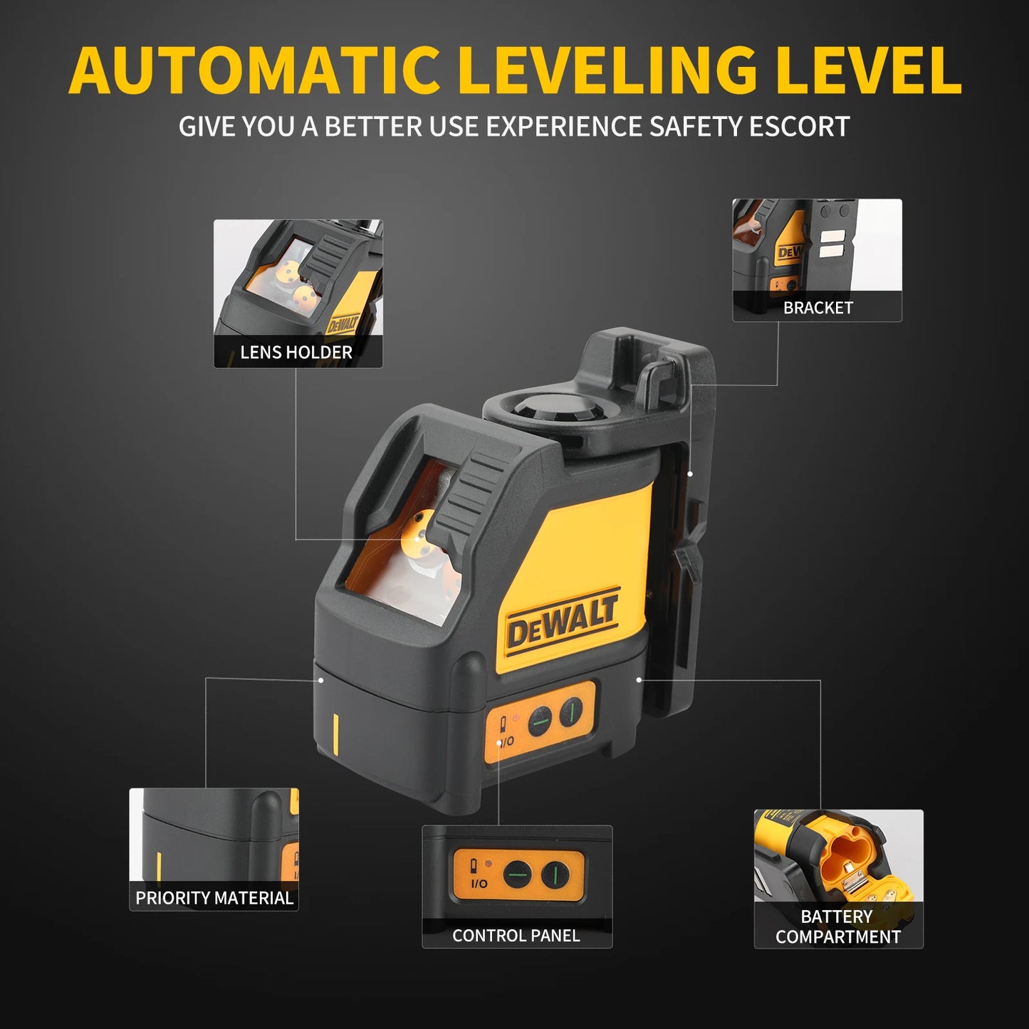 DEWALT DW088CG Laser-Wasserwaage, 2-zeiliges Kreuzlinien-Grünlicht, automatische Nivellierung, hochpräzise horizontale vertikale Laser-Wasserwaage