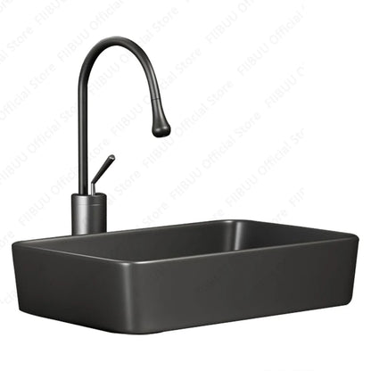 Rechteckiges silbergraues Porzellan-Keramikgefäßwaschbecken über der Theke, Toilette, Badezimmer-Schminktisch, Waschbecken, glasiertes weißes Waschbecken