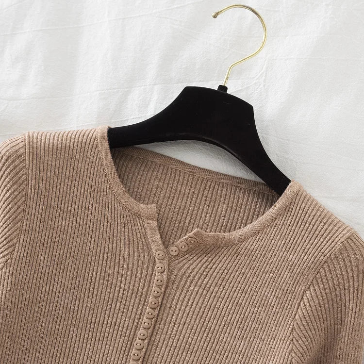 2026 weibliche Casual Tops Pullover Frauen Herbst Winter Gestrickte Dünne Pullover Feste Taste Volle Hülse V-ausschnitt Pullover