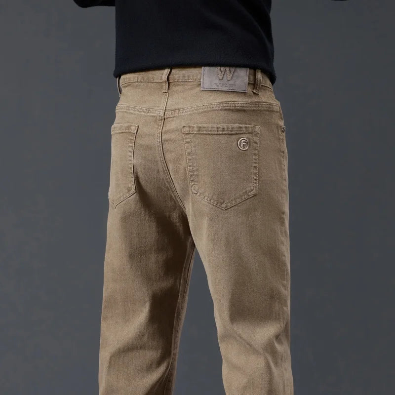 Male Brand Jeans Clothing Light Luxury Stretch Looes Fit Pants Comfortable Soft Business Fashion Straight Casual Denim Trousers.