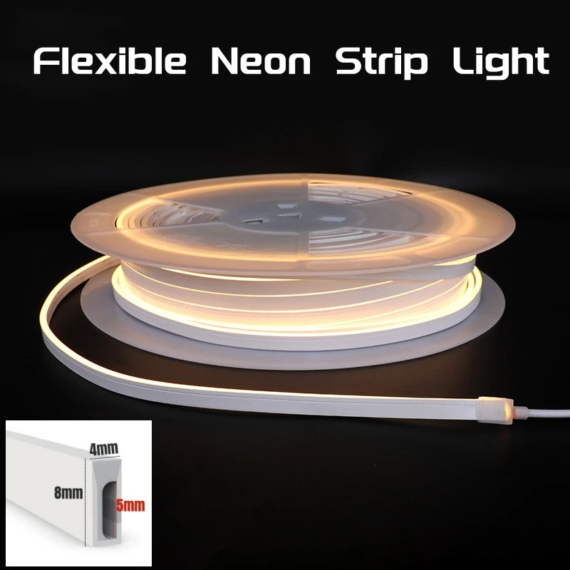 4x8mm Super Thin LED Neon Strip Light DC12V Flexible Waterproof Silicone Tube Diffuser Recessed Cabinet Bedroom Tape Neon Lights.