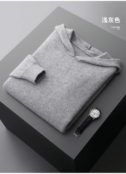 One-piece Hat with Pocket Men's Pullover 100% Cashmere Knitted Sweater Casual Comfortable Top Base Shirt Men's Clothing.