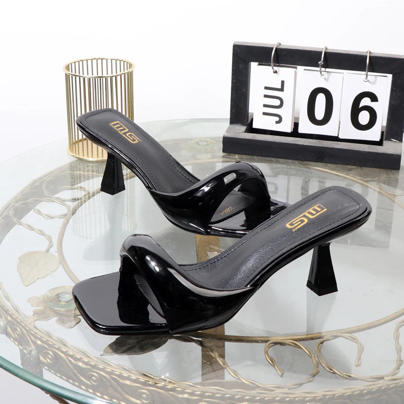 High heeled slippers 2025 Summer wear open-toed Women's sandals with thin heels 7CM Sexy red high heels Banquet shoes.