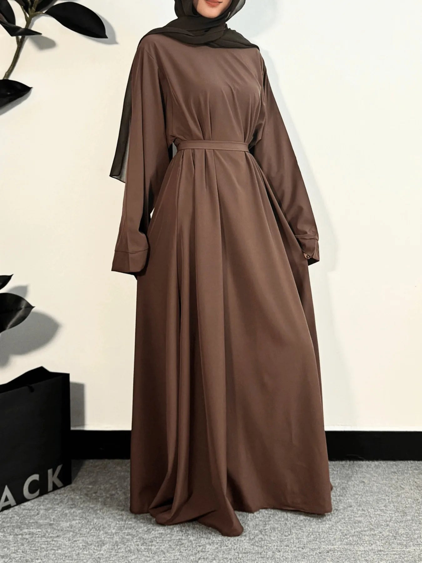 Muslim Abayas Women Kaftans Prayer Dress With Belt Full Sleeve.