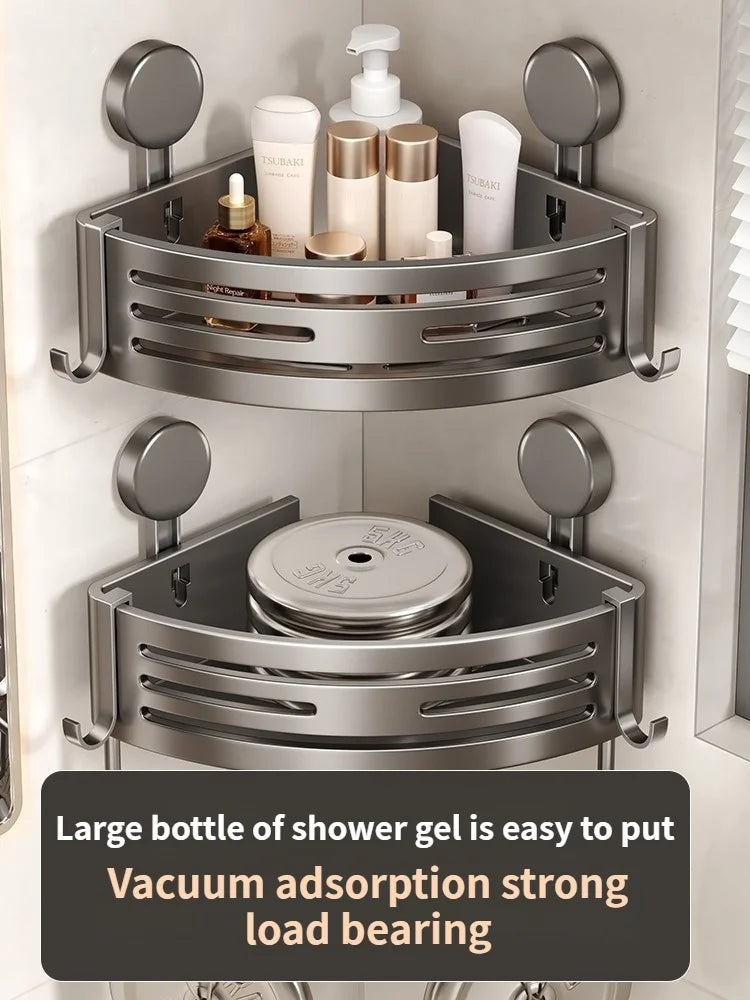 Badezimmer-Aufbewahrungsregal, Saugnapf, perforationsfreies Badezimmer, dreieckiger Toilettenwaschbehälter, Eck-Badezimmer-Aufbewahrungsregal