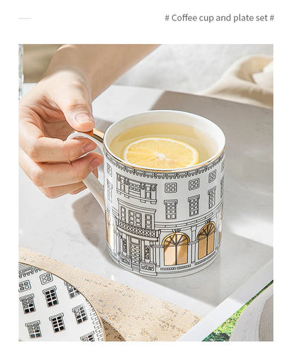 European-style Roman Architecture Ceramic Disc Coffee Cup Snacks Main Course Plate Kitchen Tableware Coffee Mug Storage Tray.