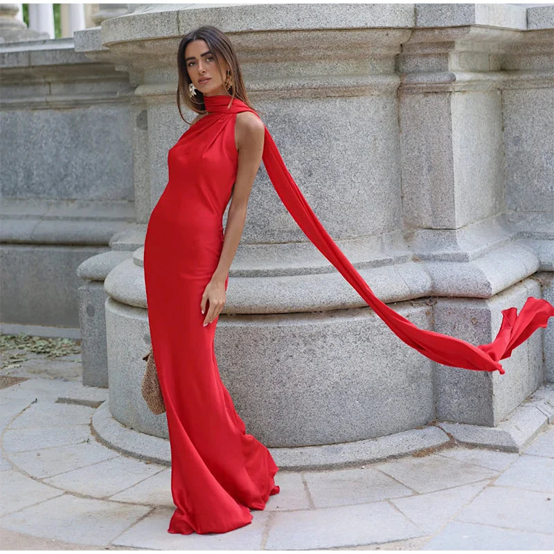 Elegante Feste Band Frauen Halfter Kleid Off Schulter Ärmellose Backless Dünne Weibliche Maxi Kleider 2025, Sommer Neue Chic Dame Robe