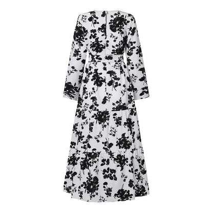 Zanzea Blumen druck böhmischen Maxi kleid Frauen Mode Langarm o Hals abgestufte Vestidos islamische muslimische Gürtel Abaya lange Roben.