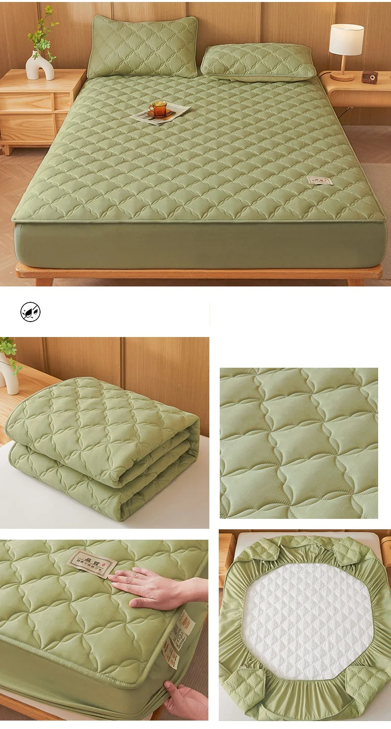 Quilted Mattress Cover Single/Double Bedspread Thicken Bed Linen Waterproof Bed Cover Home Soft Bedsheet 매트리스커버 (No Pillowcase).