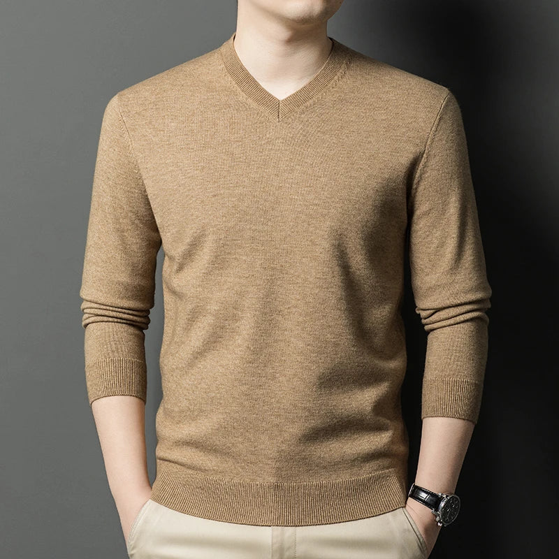 New Sweatwear Men's V Neck Basic Solid Color Sweaters Round Neck Elastic Pullovers Warm Autumn Knitted Oversized Sweater Men.