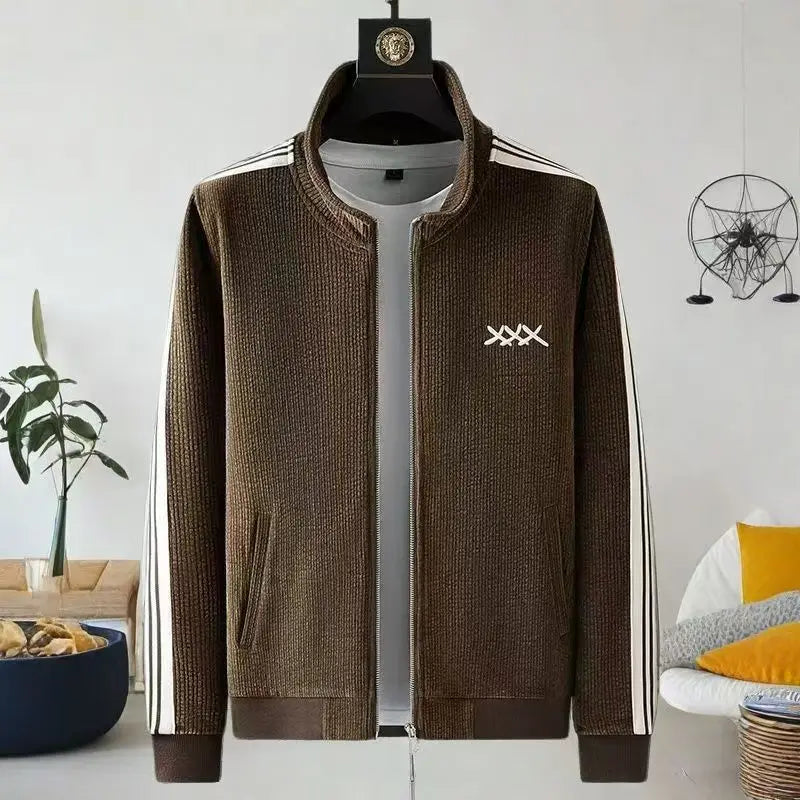 Autumn Winter warm sports Men Sets suit for men zipper stand-up collar cardigan jacket straight leg sweatpants two-piece set.