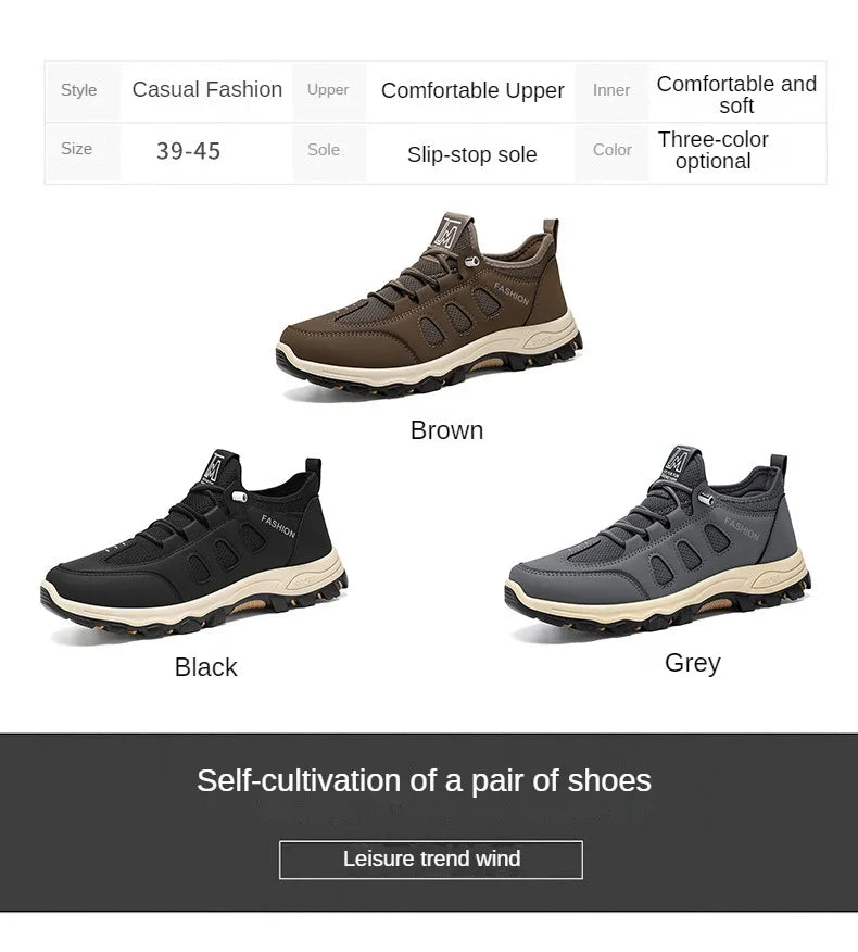 Men Soft Hiking Shoes Summer Breathable Mesh Sneakers Light Black Hike Footwear Walking Shoes Outdoor Shoes Climbing Shoe Male.