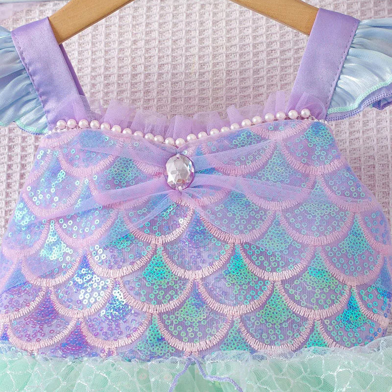Mädchen Prinzessin Kleider Meerjungfrau Motto Party Sling Mesh Rock Pailletten Leistung Kostüm Geburtstag Kinder Kleidung Perle Säuglings Kleid.