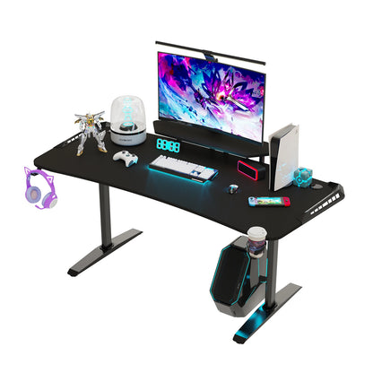 Jumbo-Gaming-Schreibtisch mit Monitor regal, großer PC-Computer tisch mit LED-Beleuchtung, Spieltisch-Gamer-Schreibtisch für Schlafzimmer, Home-Office