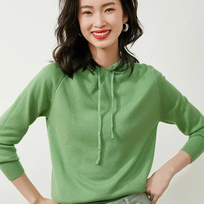 Women's Autumn and Winter New Casual Hoodies Sport Loose Hooded Knitted Hoodie Pullover Sweater