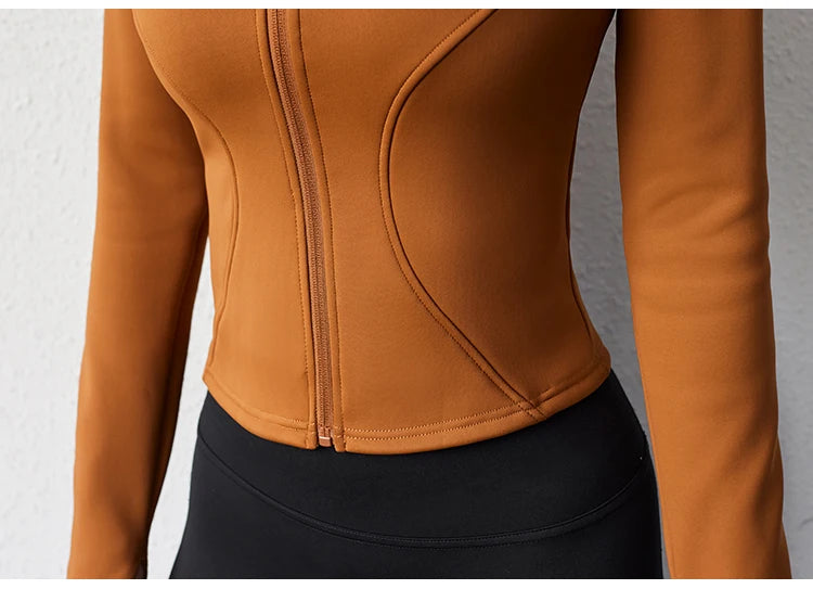 Damen Winter-Fleece-Yoga-Jacke mit durchgehendem Reißverschluss, langen Ärmeln, Workout, Activewear, Sport-Fleece-Yoga-Jacke mit Daumenloch.