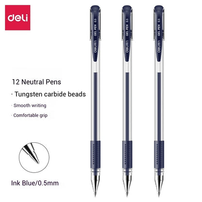 Deli 12er-Pack Gelschreiber-Set, 0,5 mm Kugelschreiber, Schwarz, Blau, Rot, Tintenfarben, Schreibutensilien für Schule, Büro, Schreibwaren.