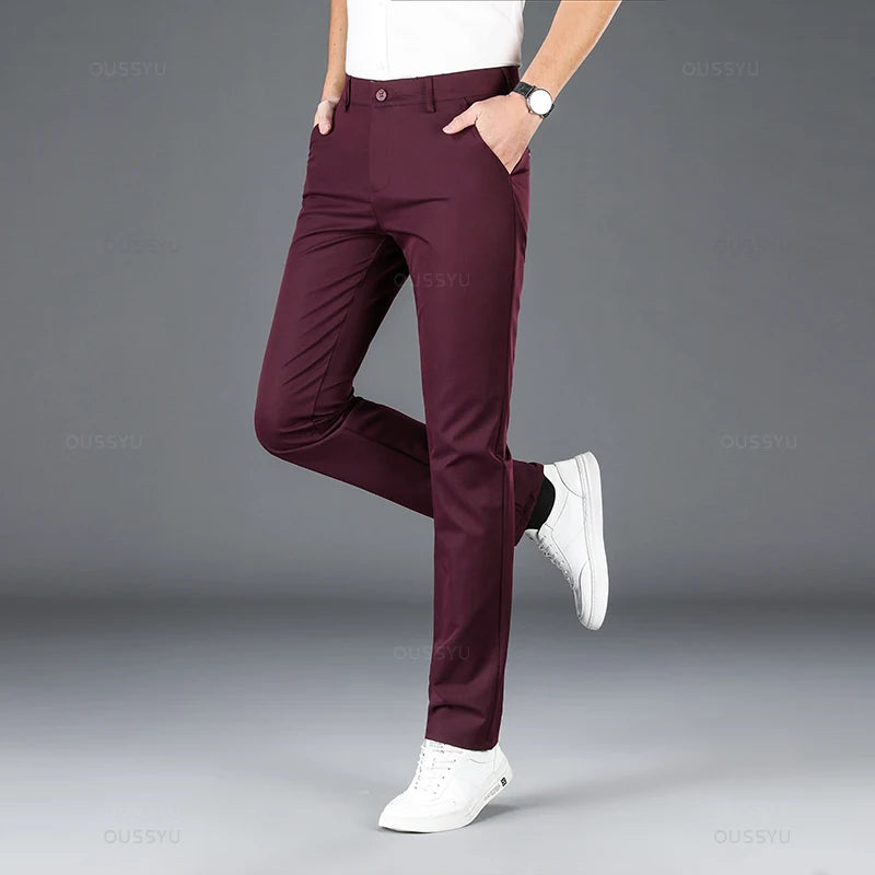 2025 Spring Autumn New Men's Straight Casual Pants Business Fashion Khaki Grey Red Black Solid Color Trousers Plus Size 38 40.