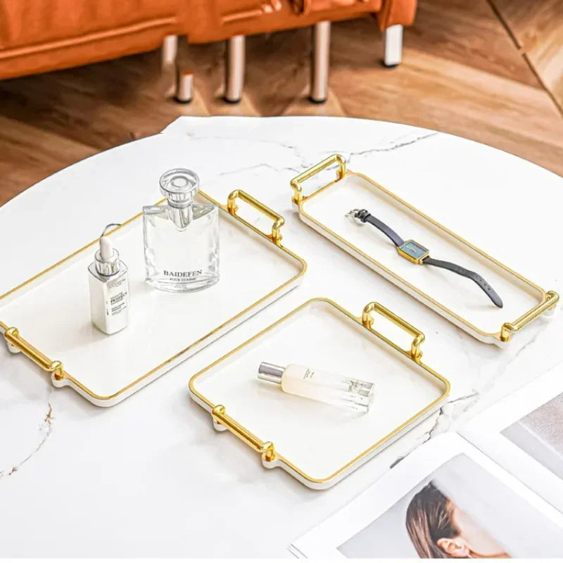 Household Rectangular Light Luxury Tray  Cosmetics Storage Tray Living Room Water Cup Storage Hotel Apartment Storage Tray New.