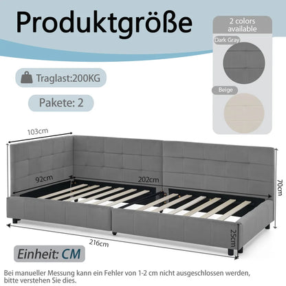 Modernes Einzelbett 90*200 cm, hautfreundliches Samtdesign, Babybett mit hoher Rückenlehne, Beige und Dunkelgrau (ohne Matratze)