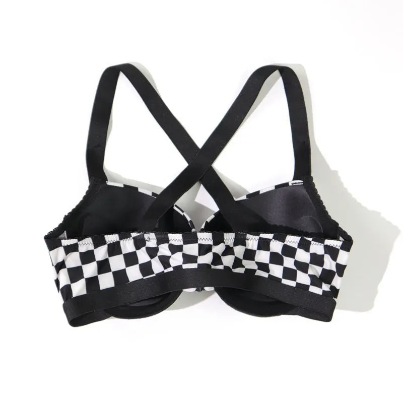 Beauwear Contrast Color Plaid Bras for Women Front Closure Bra with Wire Push Up Bra with Pad.