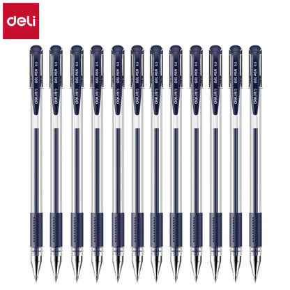 Deli 12er-Pack Gelschreiber-Set, 0,5 mm Kugelschreiber, Schwarz, Blau, Rot, Tintenfarben, Schreibutensilien für Schule, Büro, Schreibwaren