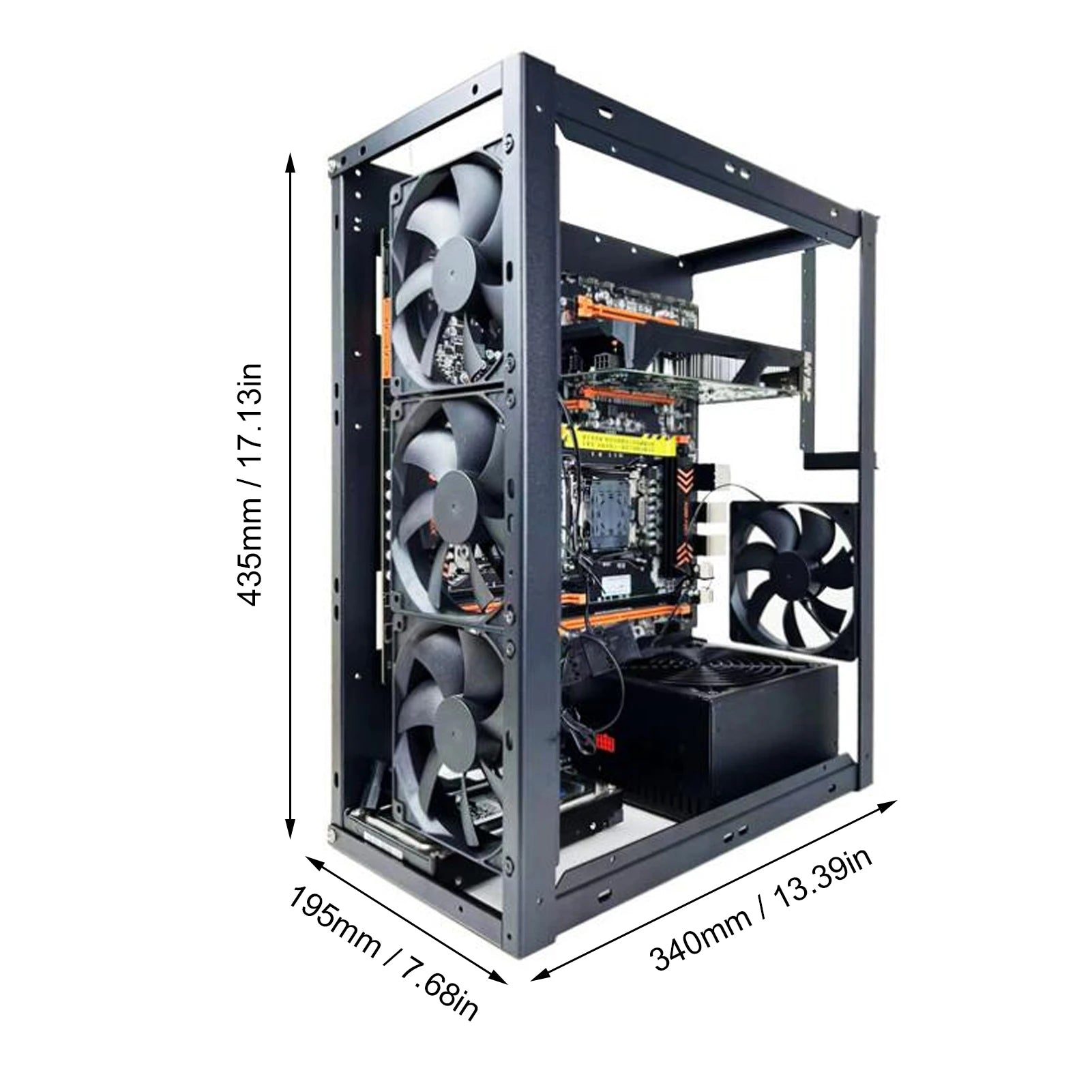 ATX Open Chassis Case Rack Large Space Expansion DIY Assembled Powerful Cooling Gaming PC Case Open Frame Steel Plate for EATX.