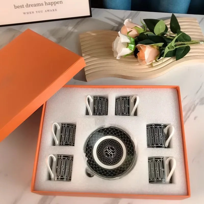 12Pcs gift box set Striped Dot Ceramic Espresso Coffee Cup Tea Milk Drinking Cups with Handle Mug for Office Novelty Gift.