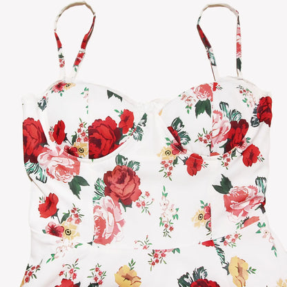 Mingmingxi Sommer A-Linie Flare-Kleid 2024, Blumendruck, Mini-Tüllrock, lässig, Urlaub, Party, Damenbekleidung