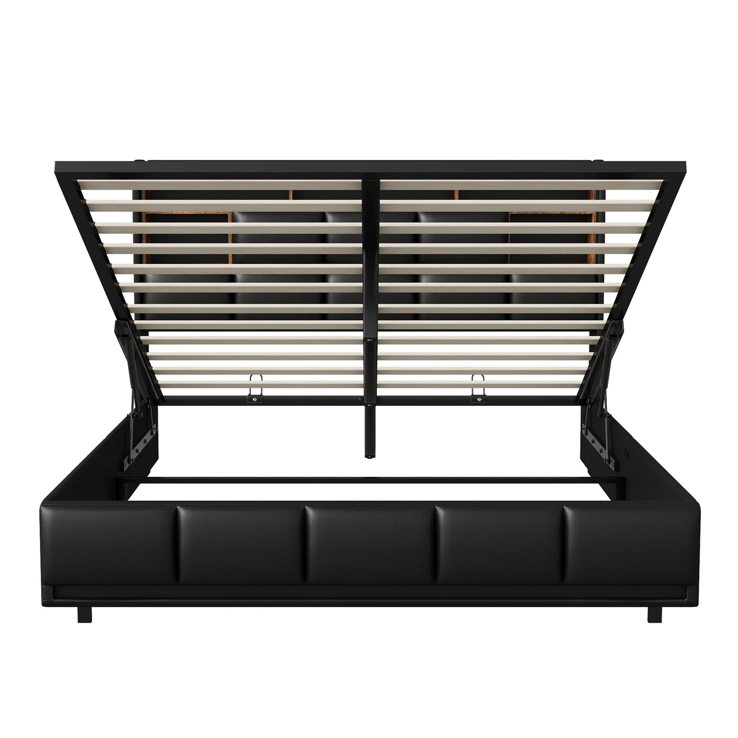 Lazyspace Modernes PU-Polsterbett, Doppelbettgestell, hydraulisches Bett mit Stauraum, Kopfteil mit LED-Licht und Ablagefach