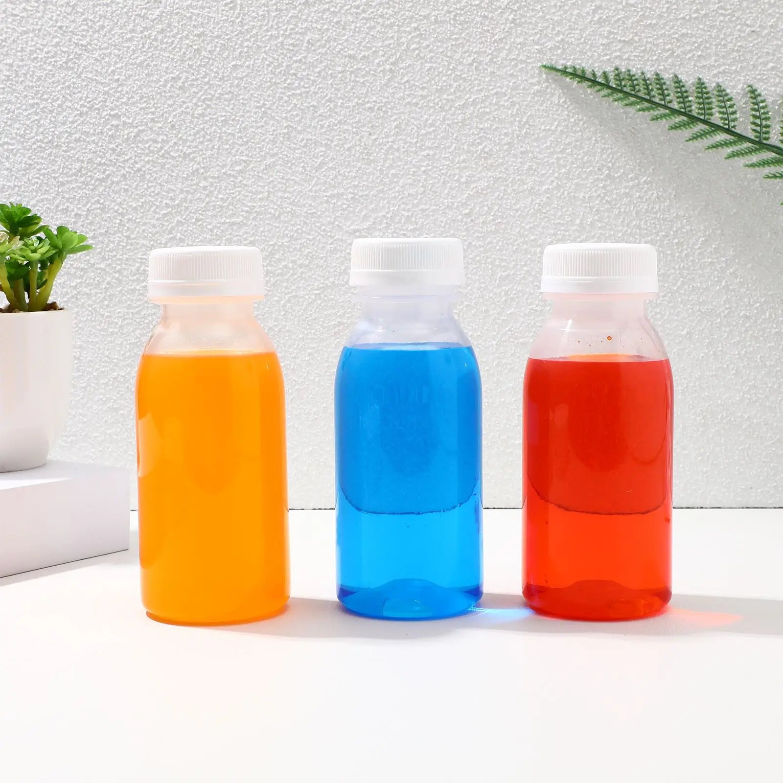10pcs 200/250/300/350ml Plastic Juice Bottle Transparent Water Bottle PET Milk Beverage Bottle With Lid Camping Hiking Drinkware.