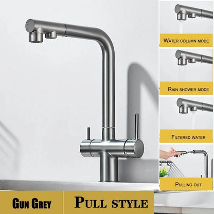 Pulling Filter Kitchen Faucet Hot & Cold Water Mixer Dual Mode Filtration Purification Kitchen Sinks 360 Rotation