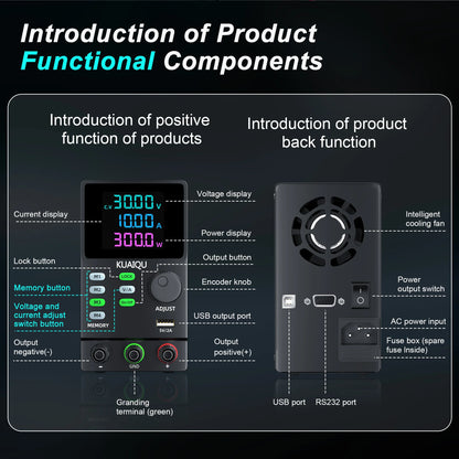 KUAIQU 200V 300V 1A DC Power Supply, 30V Programmable Adjustable Regulated Lab Bench Power Supply with PC Software,Output Switch.