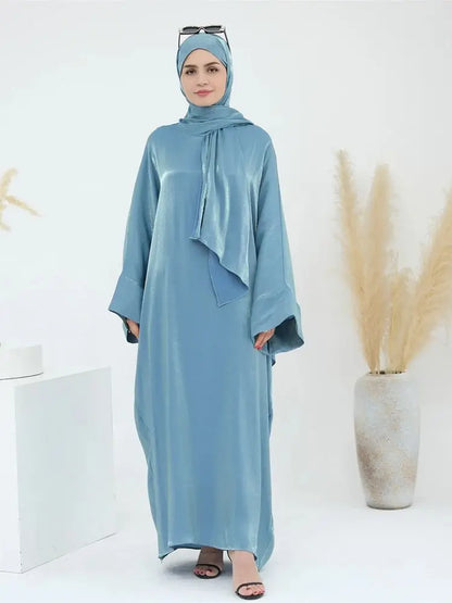 Eid Modest Satin Khimar Abaya Dubai Luxury 2024 Muslim Islam Arabic Abayas For Women Kaftan Hijab Dress Robe Femme Musulmane