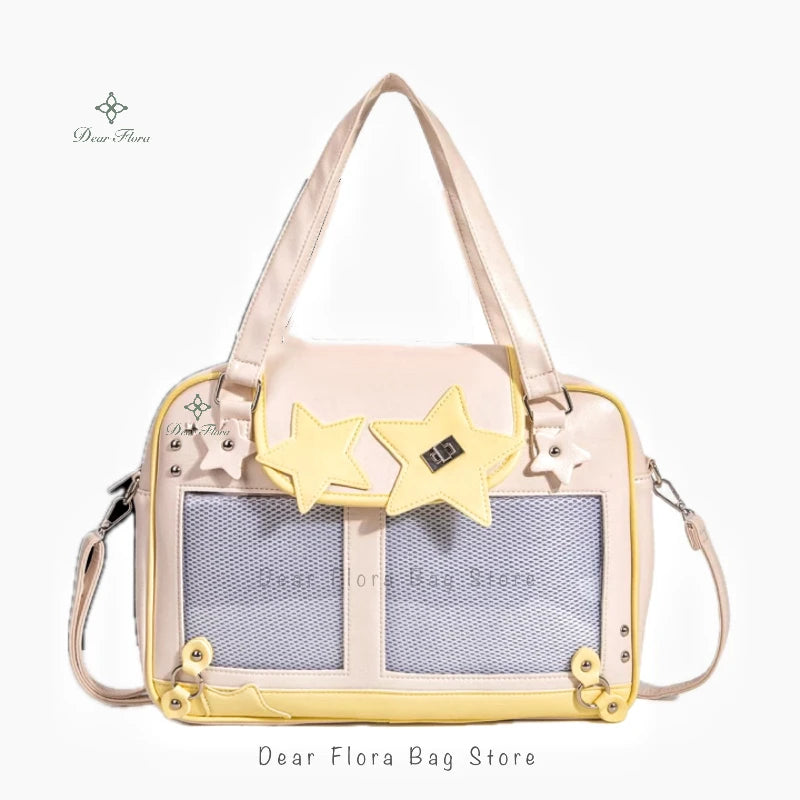 Y2K Trendy Star Ita Bag Lolita Girl Transparent Pocket Fashion Crossbody Bag Women's DIY Display Shoulder Bag Cute Purse Handbag