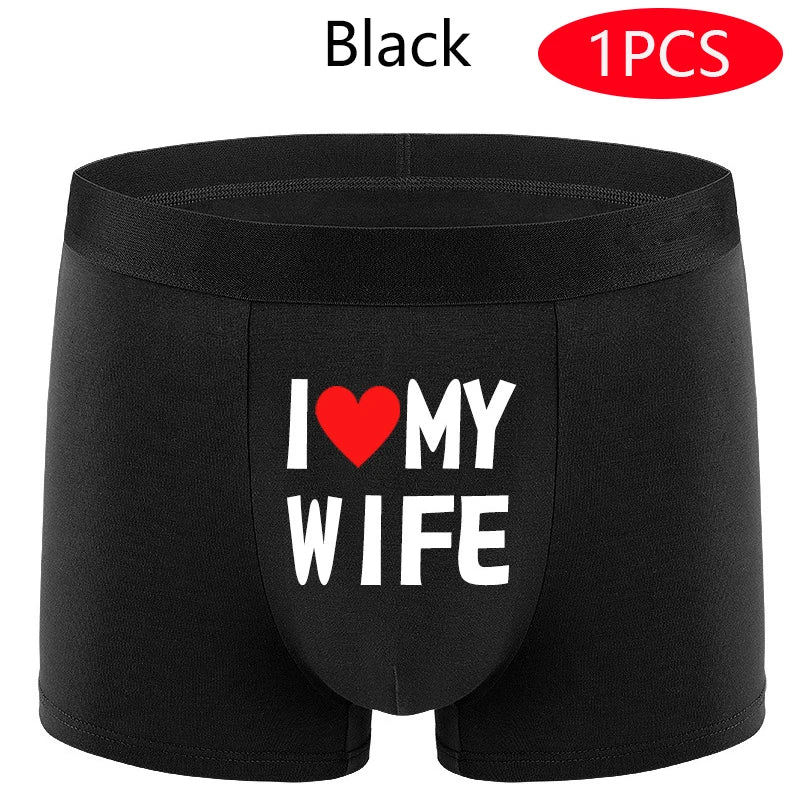 2PCS Herz Muster Männer Unterwäsche Schwarz Einfarbig Männer Boxer Mode Personalisierte Druck ICH Liebe Meine Frau Unterhose mann Geschenk