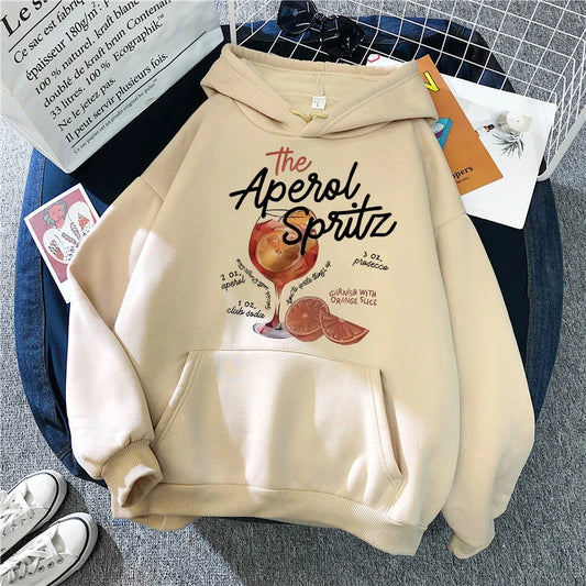 Aperol Spritz Retro Cocktail Graphic Hoodies Women Cute Alcohol Drink Hooded Autumn Winter Printed Sweatshirt Vintage Clothing.