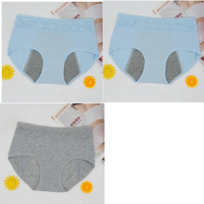 3 Pcs Women's Cotton Briefs Menstruation Underwear Leak Proof Sanitary  With Menstrual Bamboo Fancy Low Waist Slimming Panties.