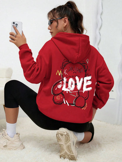 Graffiti Linie Bär Einfache Druck Weibliche Hoody Harajuku S-Xxl Sweatshirt Mode Lässig Straße Mit Kapuze Herbst Warme Streetwear Frauen